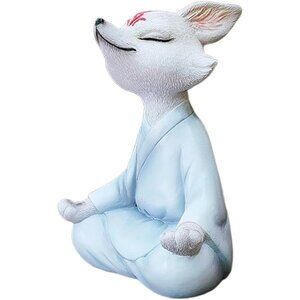 Resin Zen Meditating Buddha Fox Yoga Figurine Decor for Patio Garden Tabletop
